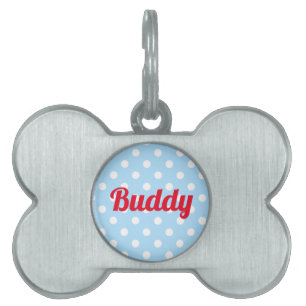 Dog Cat Kat Pup Name Cute Retro Blue Polka Dos Huisdieren Naamplaatje