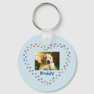 Dog Cat Paw Drukt Hart Pet Foto Sleutelhanger
