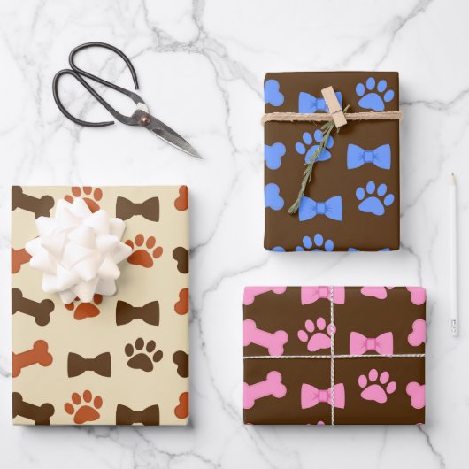 Dog Cat Paws and Ribbons Pattern Inpakpapier Vel (Voorkant)