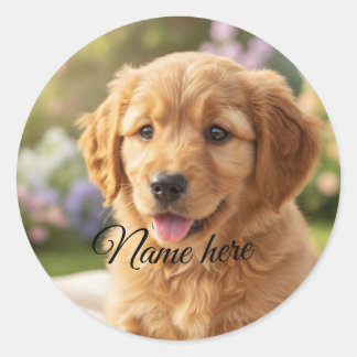Dog cat pet name photo template simple minimal  ronde sticker