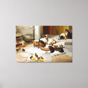  Dog Cat Puppy Kitten Keuken Canvas Afdruk