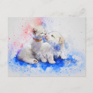 Dog Cat Waterverf Love Cuteness Briefkaart