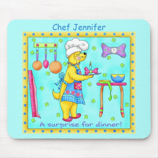 Dog Chef Cooking Dinner Art Turquoise Name Muismat (Voorkant)