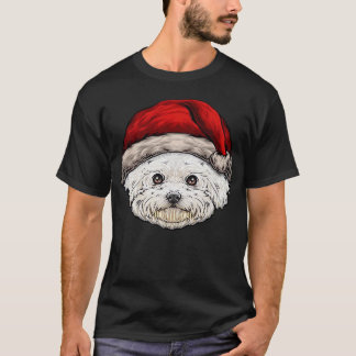Dog Christmas Bichon Santa Hat On A Bichon Frise E T-shirt