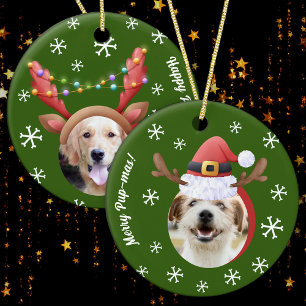 Dog Christmas Foto's w / Santa Rendier Antler Pett Keramisch Ornament