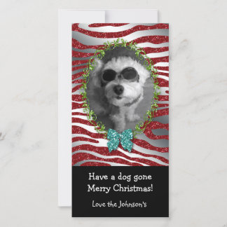 Dog Christmas Schattigee Foto Lijst Zebra Glitter Feestdagenkaart