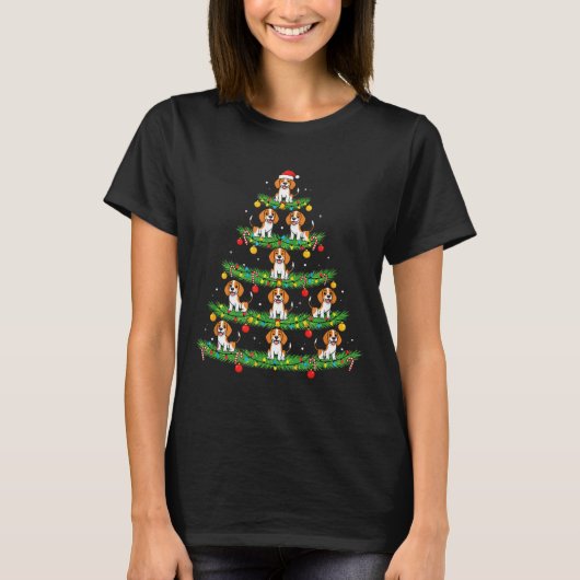 Dog Christmas Tree, Beagle Puppy Holiday Design Fo T-shirt (Voorkant)
