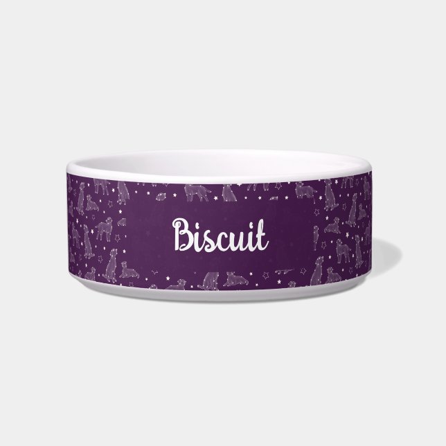 Dog Constellation Purple & White Pattern Monogram Voerbakje (Voorkant)