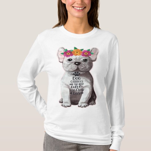 Dog Cuddles Tee Shirt in Long Slapes (Voorkant)