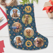 Dog Custom Pet Photo Retro Sterren Patroon Kleine Kerstsok