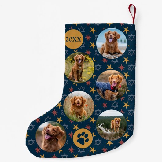 Dog Custom Pet Photo Retro Sterren Patroon Kleine Kerstsok (Achterkant)
