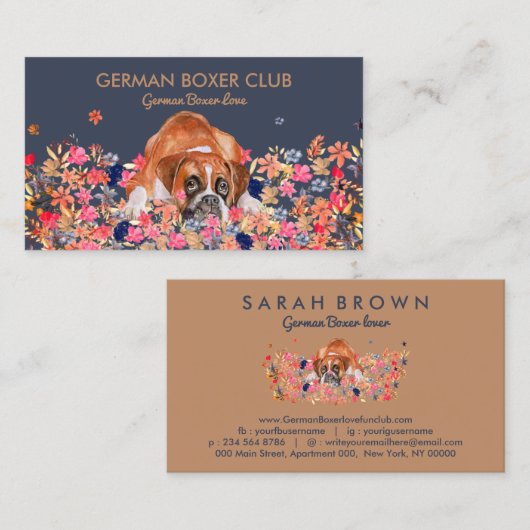 Dog Cute Face Navy Sleepy Boxer Visitekaartje (Voorkant / Achterkant)