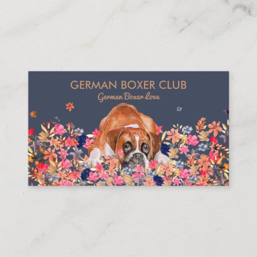 Dog Cute Face Navy Sleepy Boxer Visitekaartje (Voorkant)