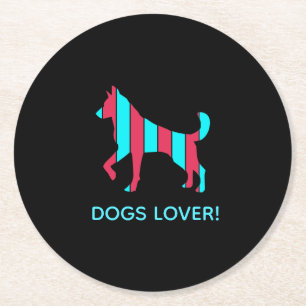 Dog - Cute Pet Pop Art, Blue & Red Abstract Animal Ronde Kartonnen Onderzetter