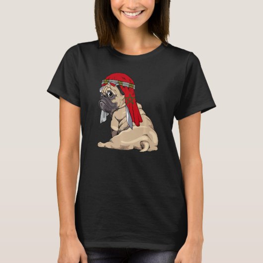 Dog Cute Pug Retro Morocco Flag Pride T-shirt (Voorkant)