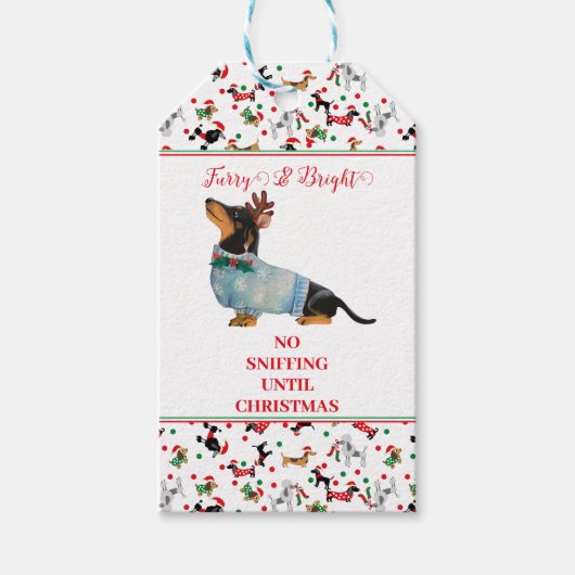 Dog Dachshund Rendier Pet Christmas Furry Bright Cadeaulabel (Voorkant)