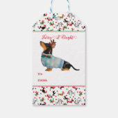 Dog Dachshund Rendier Pet Christmas Furry Bright Cadeaulabel (Achterkant)