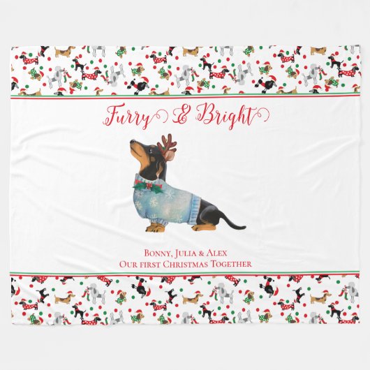 Dog Dachshund Rendier Pet Christmas Furry Bright Fleece Deken (Voorkant (Horizontaal))