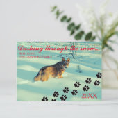 Dog Dashing Through the Snow - Carte de Noël 3x5 (Debout devant)