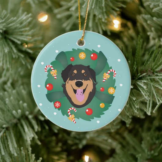 Dog Decorated Kerstmis Wreath Keramisch Ornament (Boom)