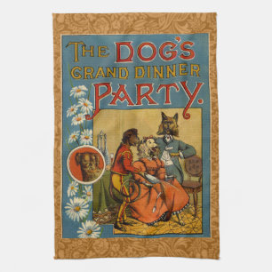 Dog Dinner Party  hondenafbeelding Theedoek