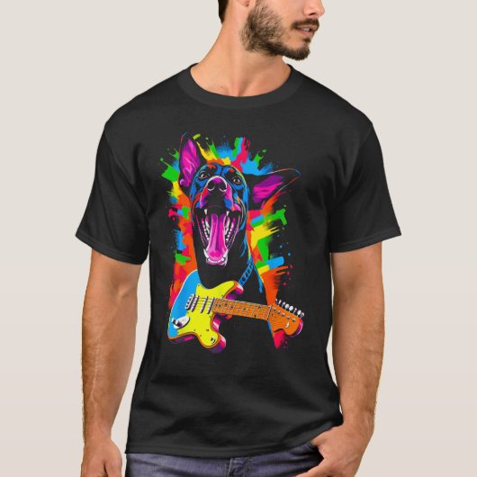 Dog Doberman Pinscher Guitarist T-shirt (Voorkant)