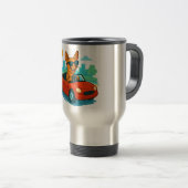 Dog Driving Red Car Cartoon Travel Mug (Devant droit)