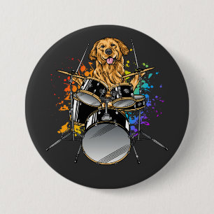 Dog Drummer die drums rond Ronde Button 7,6 Cm