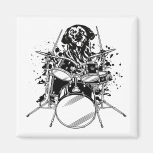 Dog Drummer die Drums Square speelt Magneet
