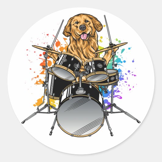 Dog Drummer-speldrums Ronde Sticker (Voorkant)