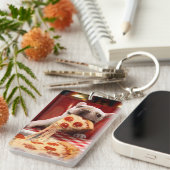 Dog Eating Pizza Slice Sleutelhanger (Voorkant Rechts)