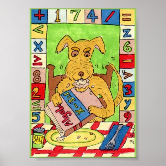 Dog Eating Wiskunde Homework Mini Folk Art Poster (Voorkant)