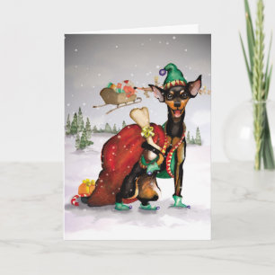 Dog Elf - Miniatuur Pinscher Moving Kerstkaart Feestdagen Kaart