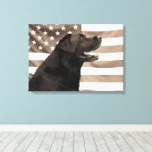 Dog en Amerikaanse vlag Canvas Afdruk (Insitu (Houten vloer))