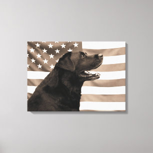 Dog en Amerikaanse vlag Canvas Afdruk