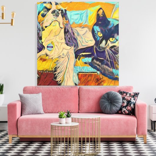 Dog en Cat Custom Art op Canvas (Insitu (Woonkamer))