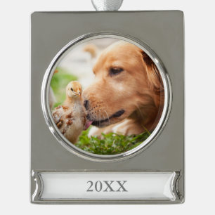 Dog en Chick Verzilverd Banner Ornament