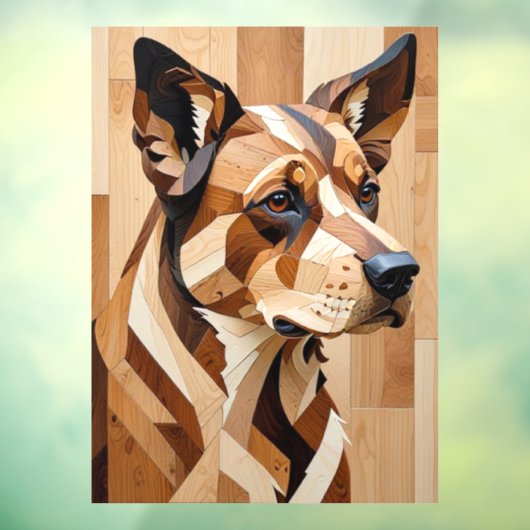 Dog Face intarsia wood art print Window Cling Raamsticker (Vel 3)