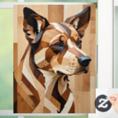 Dog Face intarsia wood art print Window Cling Raamsticker (Huis)