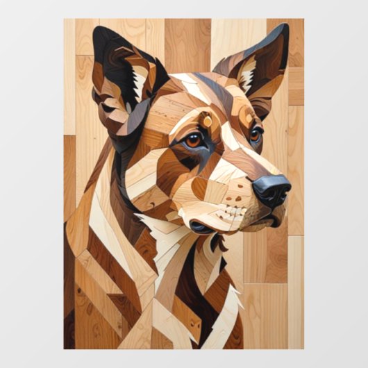 Dog Face intarsia wood art print Window Cling Raamsticker (Vel)