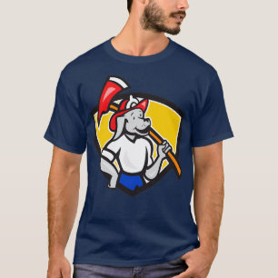 Dog Fireman Fire Ax Shield Cartoon T-shirt