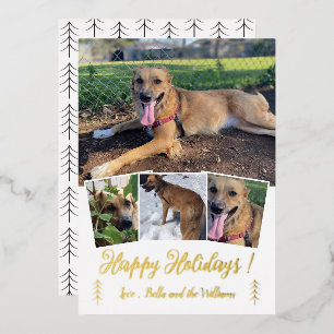 Dog Foto Collage Gold Foil White Holiday Card Folie Feestdagenkaart