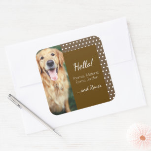 Dog Foto en familienaam Polka Dot Brown Vierkante Sticker