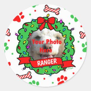 Dog-foto met kerstmis ronde sticker