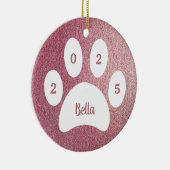 Dog Foto Naam Jaar White Paw Print Roos Gold Keramisch Ornament (Rechts)