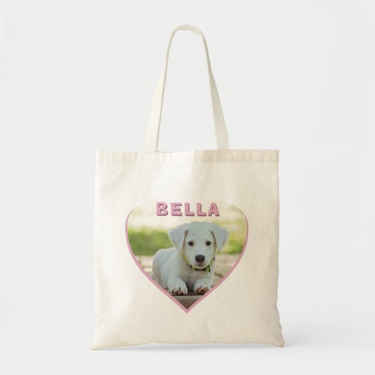 Dog Foto Naam Roze Heart Tote Bag (Voorkant)