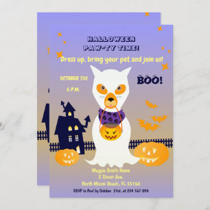 Dog Ghost in costume Halloween Party Kaart