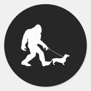 Dog Gift Bigfoot Walking Dachshund Funny Wiener Ronde Sticker