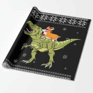 Dog Gift   Corgi Riding T Rex Dinosaur Kerstmis Cadeaupapier