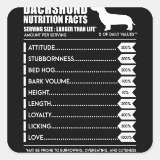 Dog Gift | Dachshund Nutrition Facts Vierkante Sticker